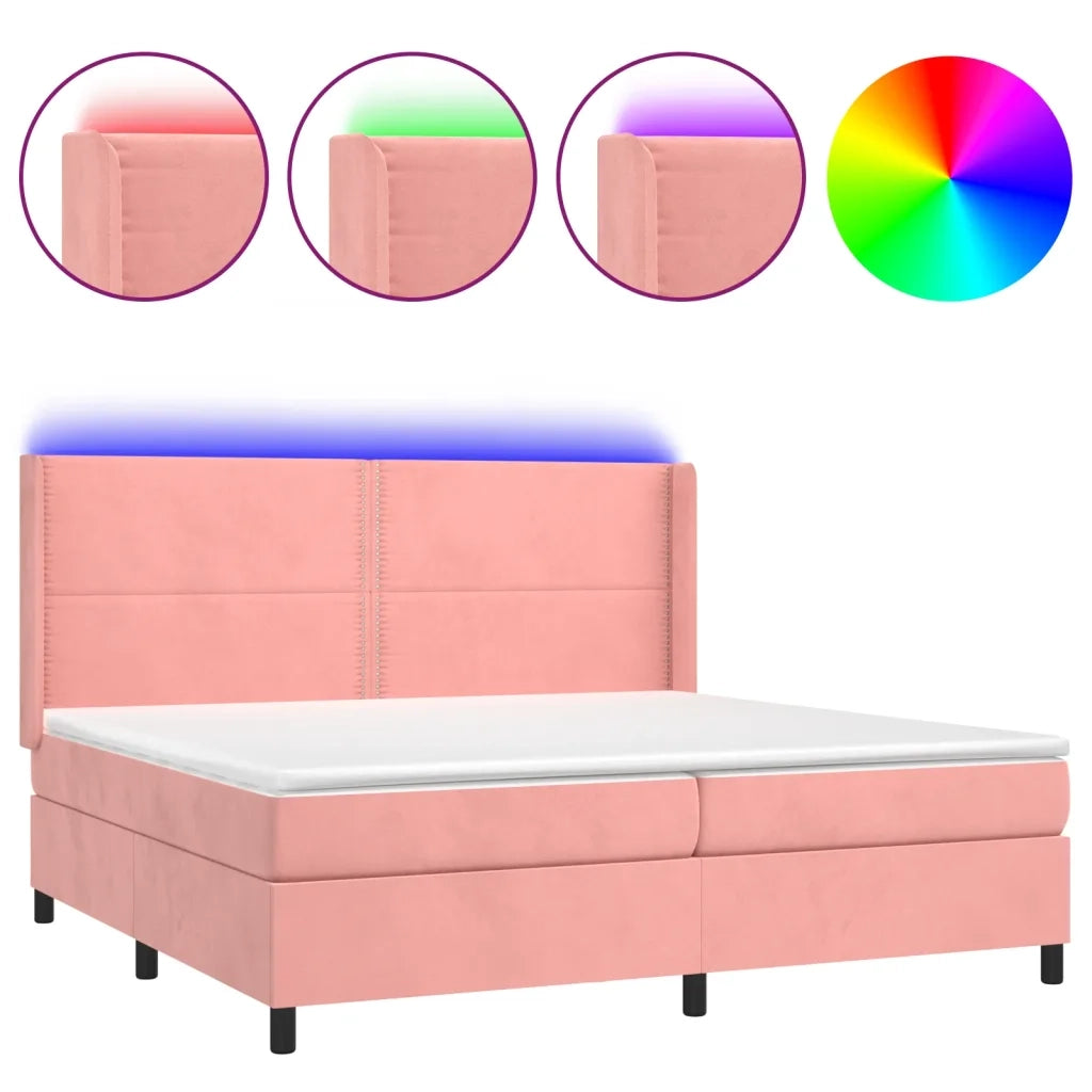 Letto a Molle con Materasso e LED Rosa 200x200 cm in Velluto 3139528