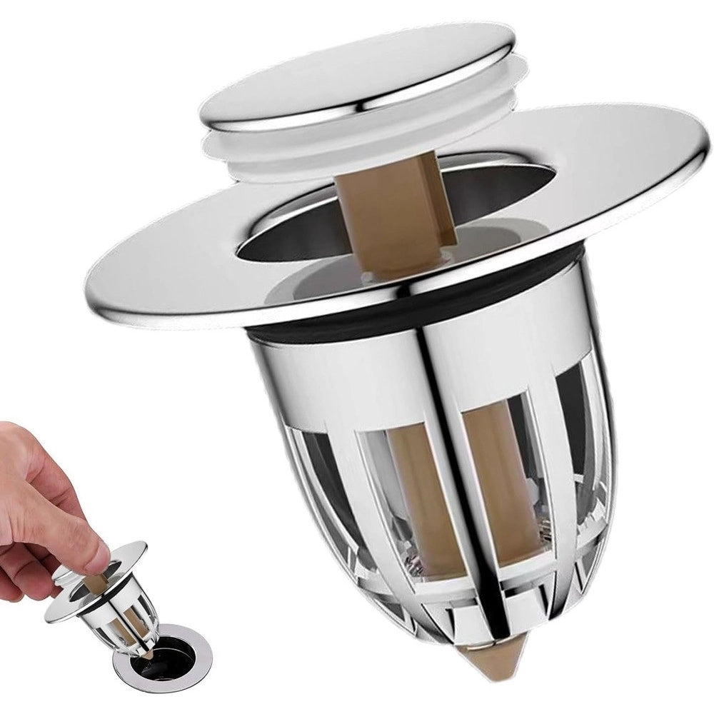 Trade Shop - Tappo Di Scarico Per Lavandino Bagno Filtro In Acciaio A Pressione Copri Scarico -