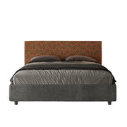 Letto Matrimoniale 160x210 cm con Rete e Contenitore con Testata e Alzata Comoda Imbottito in Tessuto Era Arla Arancio