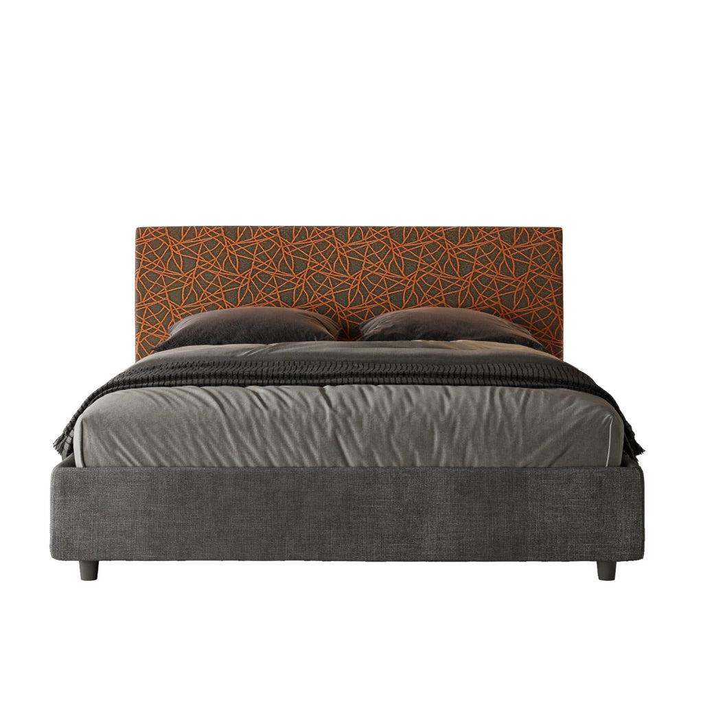 Letto Matrimoniale 160x210 cm con Rete e Contenitore con Testata e Alzata Comoda Imbottito in Tessuto Era Arla Arancio