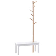 EasyComfort Panca con Appendiabiti da Ingresso, Attaccapanni da Terra in Bambù, Panca da Ingresso Bianca, Design, anche per Camera da Letto, 80x30x180cm, Bianco Legno