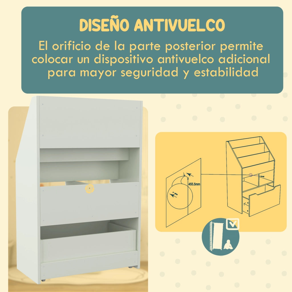 Libreria Bambini con 3 Compartimenti 2 Cubi e Cassetto con Ruote ¨C Zephmum ¨C Verde 60x29.9x90 cm