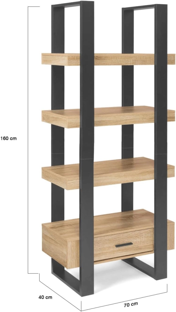 PHOENIX scaffale a 4 livelli in legno e nero con cassetto