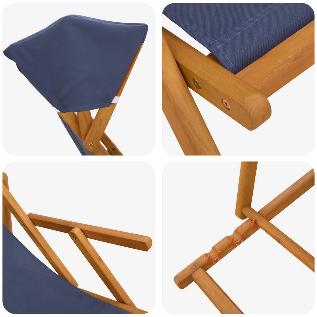 Lettino 3 Posizione Legno di Eucalipto Massello Blu 42024882