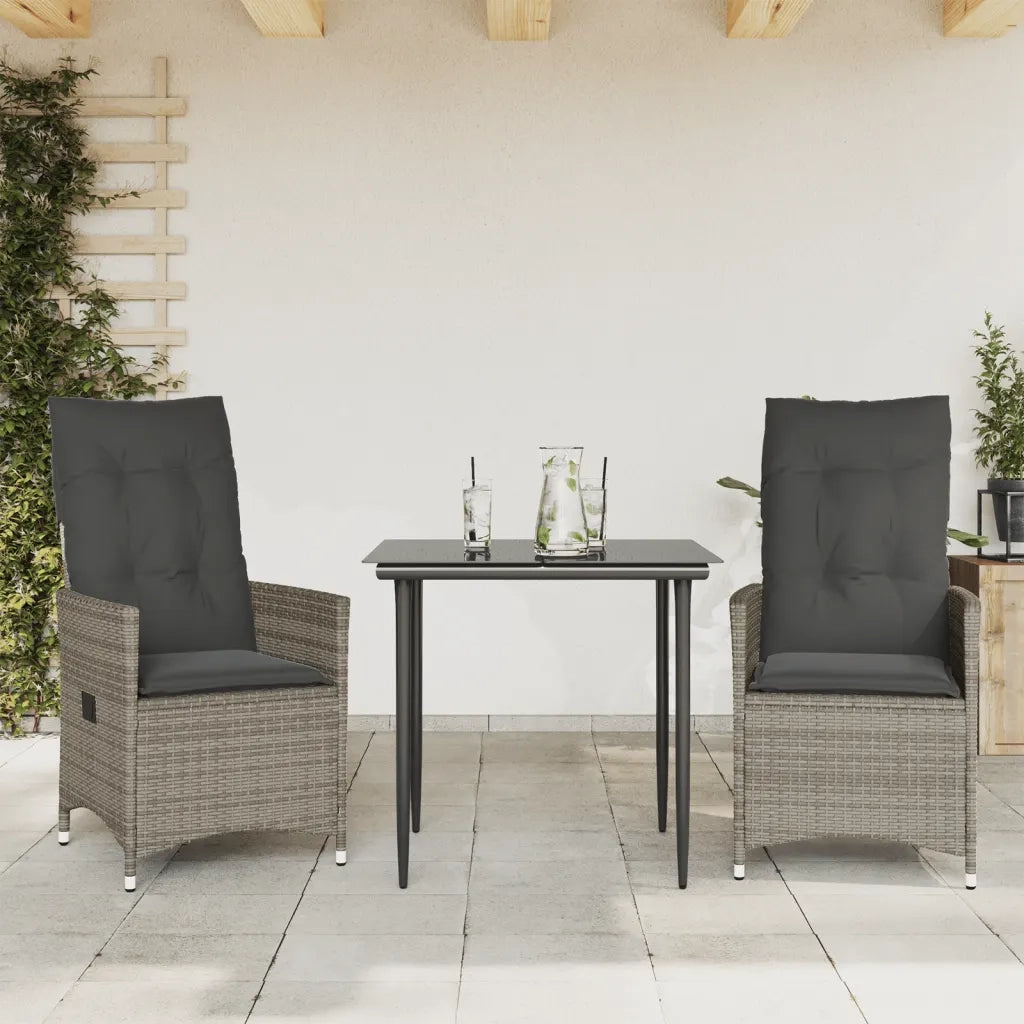 Sedie da Giardino Reclinabili 2 pz | Sedie da Esterno e Cuscini Grigio Polyrattan