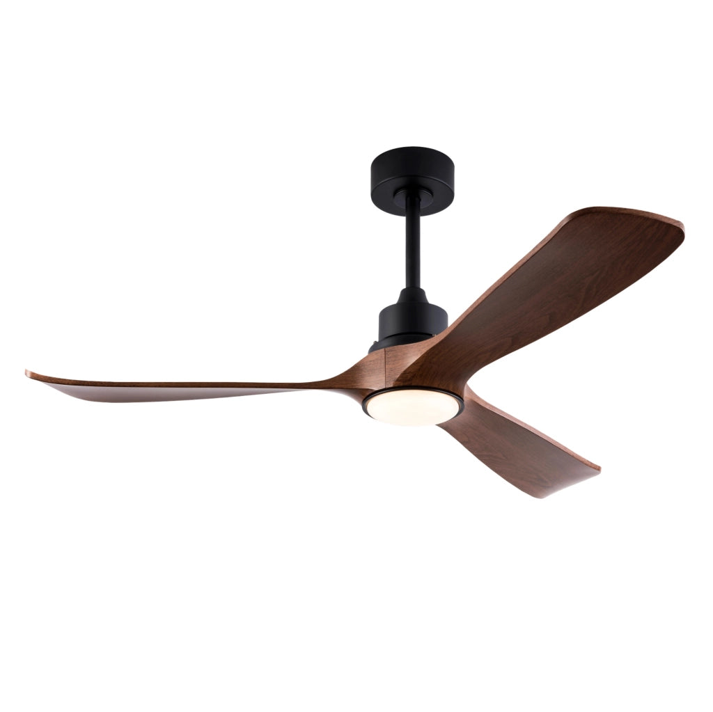 Ventilatore da soffitto con luce 52" a 3 pale ABS, motore DC reversibile, nero e noce scuro