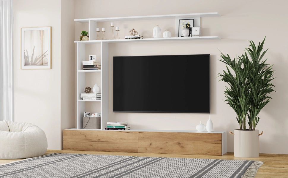 Cassettiera TV bianca e rovere in truciolare lunghezza 180 cm