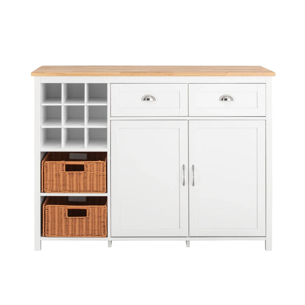 Isola Cucina Con 2 Cestelli In Rattan Mobile Da Cucina Mobile Credenza Tavolo Da Bar Buffet Bianco 120x56x90cm KNL05-W SoBuy