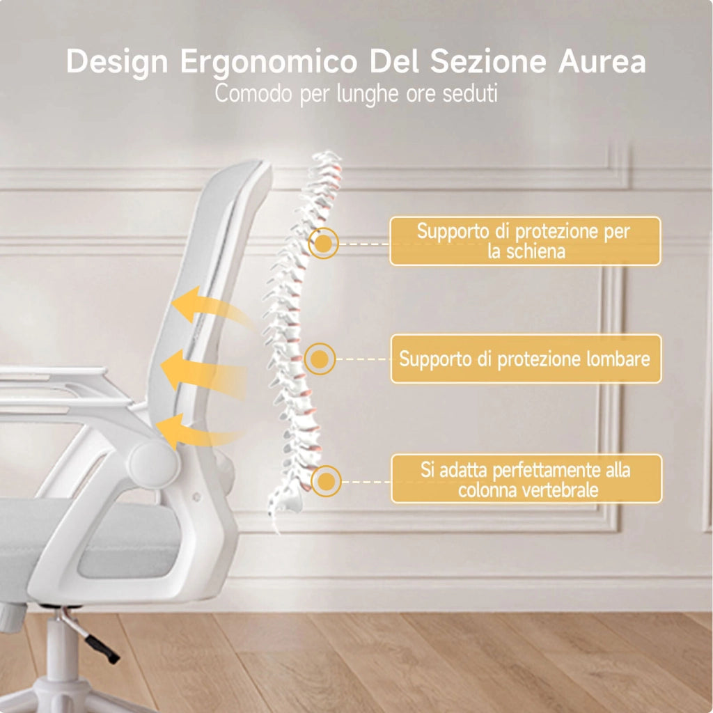 Sedia Ufficio Ergonomica - RATTANTREE - Con Braccioli Pieghevoli, Rete Respirante, Funzione Oscillante 90-105¡ã - Grigio
