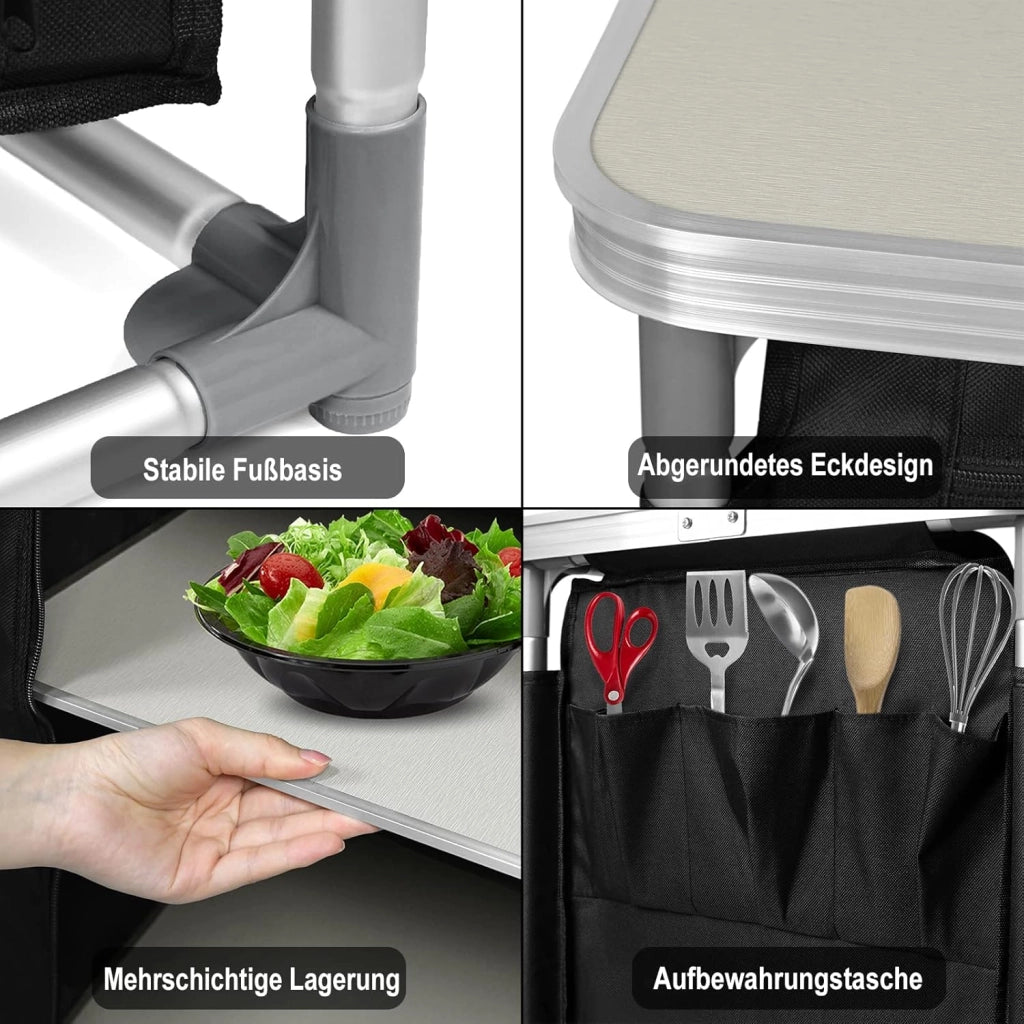 FIVMEN Cucina da campeggio pieghevole armadio da campeggio con struttura in alluminio e scomparti portaoggetti, da cucina, da campeggio, per attività all'aperto, campeggio, cucina