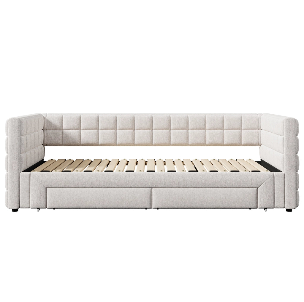 Divano letto estraibile in velluto con due cassetti, Beige