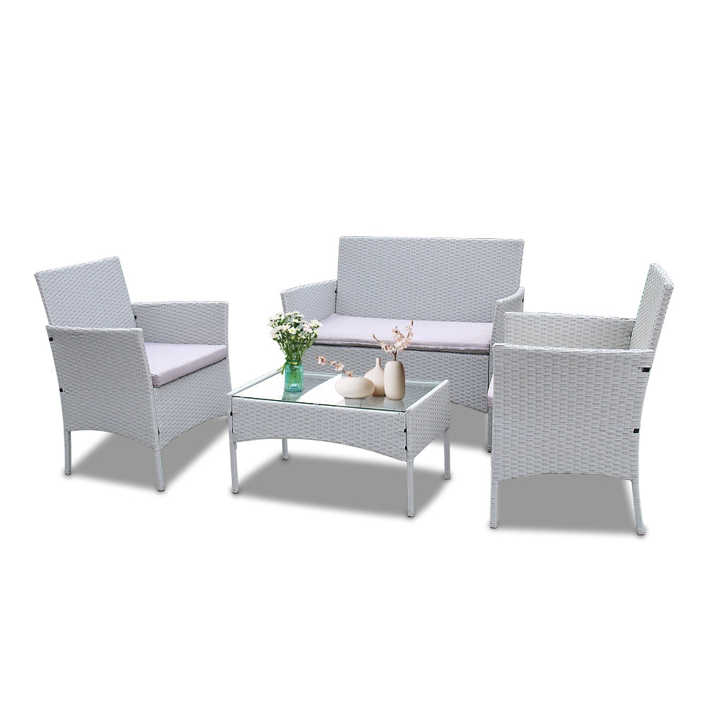 Set di mobili da giardino in polyrattan, grigio, 7 pezzi, con cuscino e tavolo, per esterni, giardino, terrazza