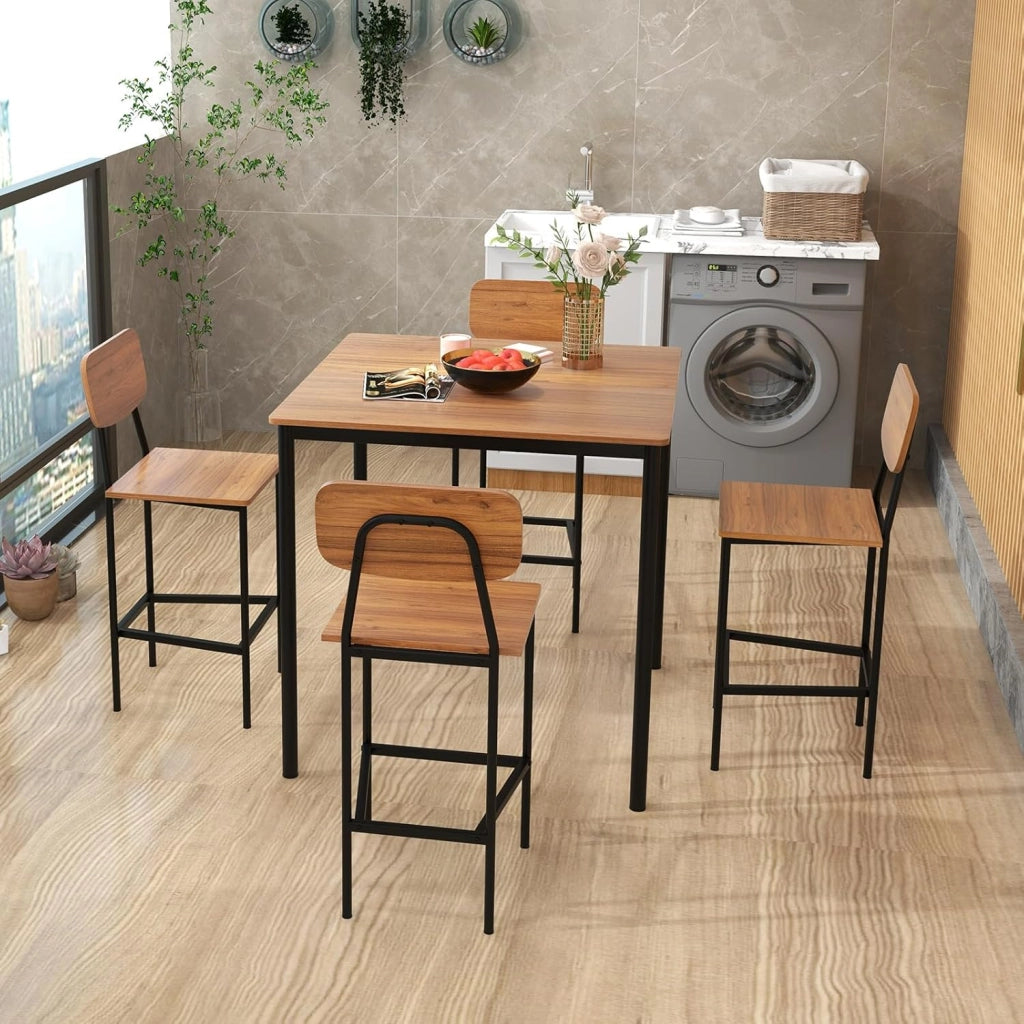 Set 5 Pezzi Tavolo da Pranzo, 1 Tavolo Rettangolare e 4 Sedie con Poggiapiedi, Set di Tavolo da Pranzo Salvaspazio per Casa Ristorante Bar (Noce)