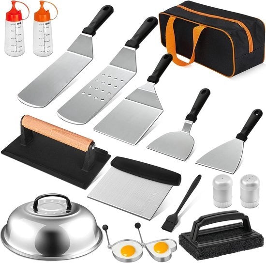 Set di barbecue, accessori BBQ con spatola per burger, spatola per grill, acciaio inossidabile, ciotola per hamburger, set di Smash Burger, accessori per plancha per grigliare, teppanyaki, per esterno e interno