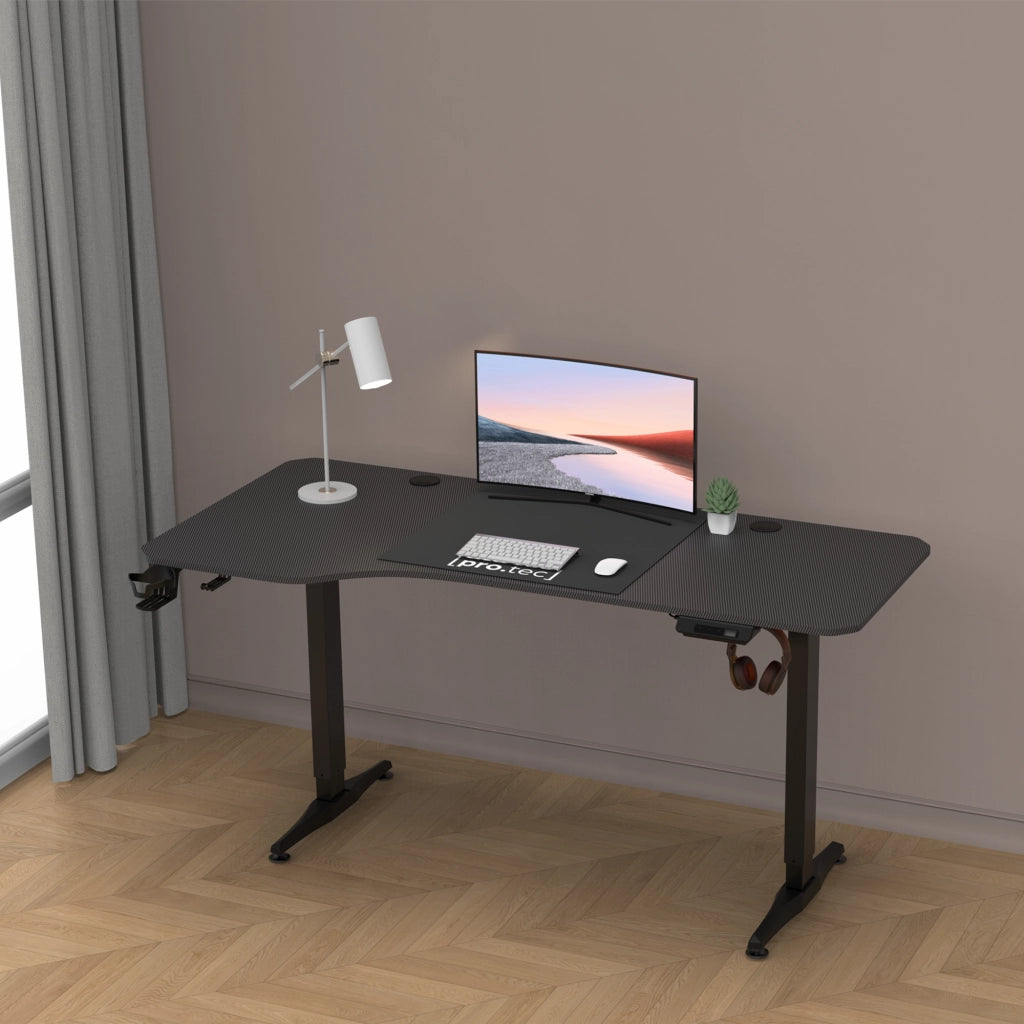 Scrivania Oxnard ad Altezza Regolabile con Sollevamento Elettrico - Nero Effetto Fibra Carbonio pro.tec