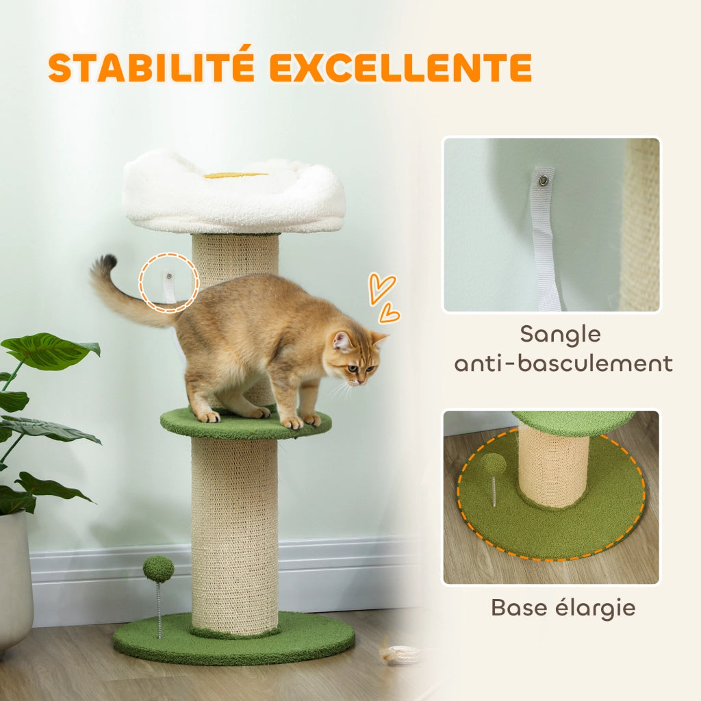 Albero tiragraffi per gatti a 3 livelli con palla e sisal ¨C zephmum ¨C verde ? 45x92 cm