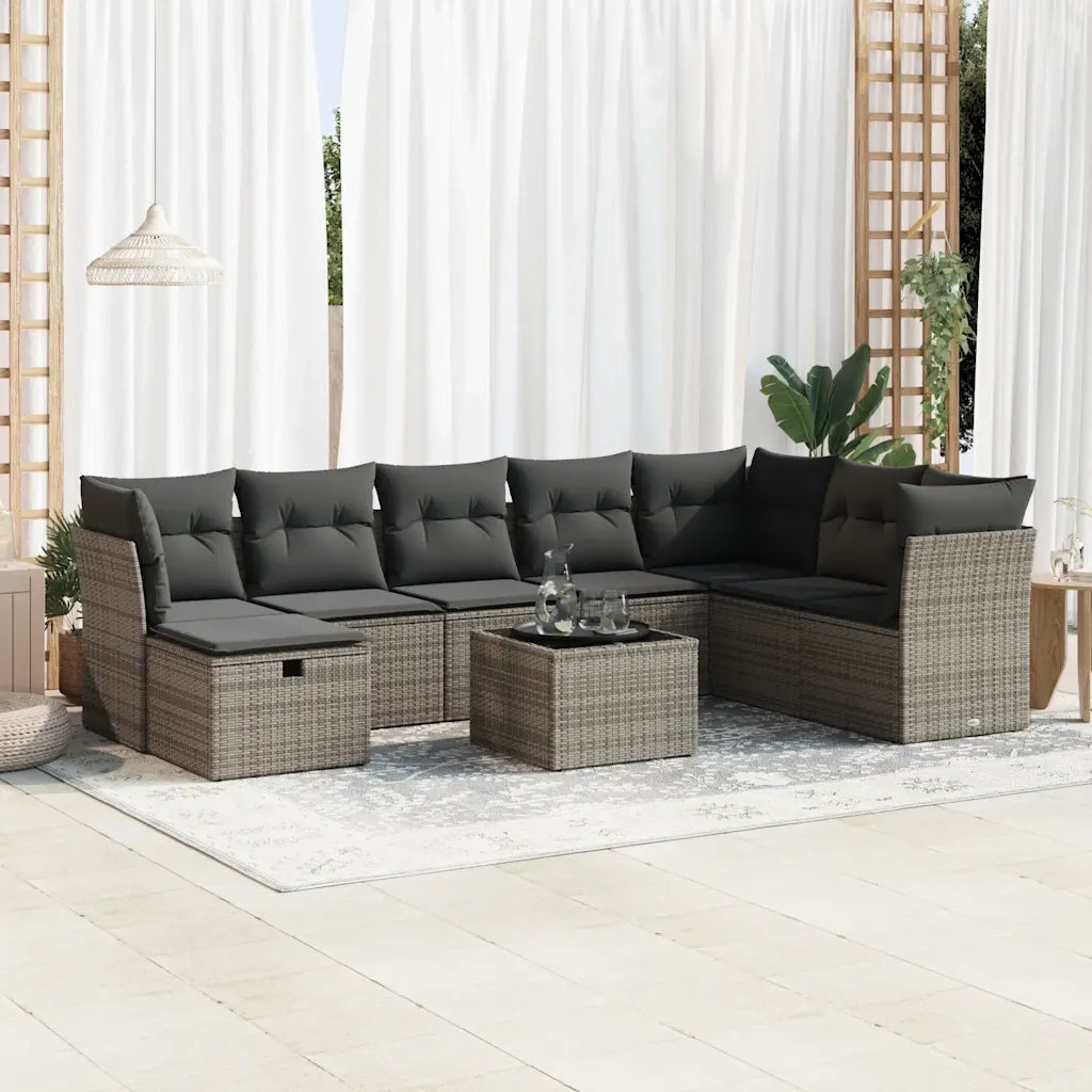 Set Divano da Giardino 9 pz con Cuscini Grigio in Polyrattan 3325346