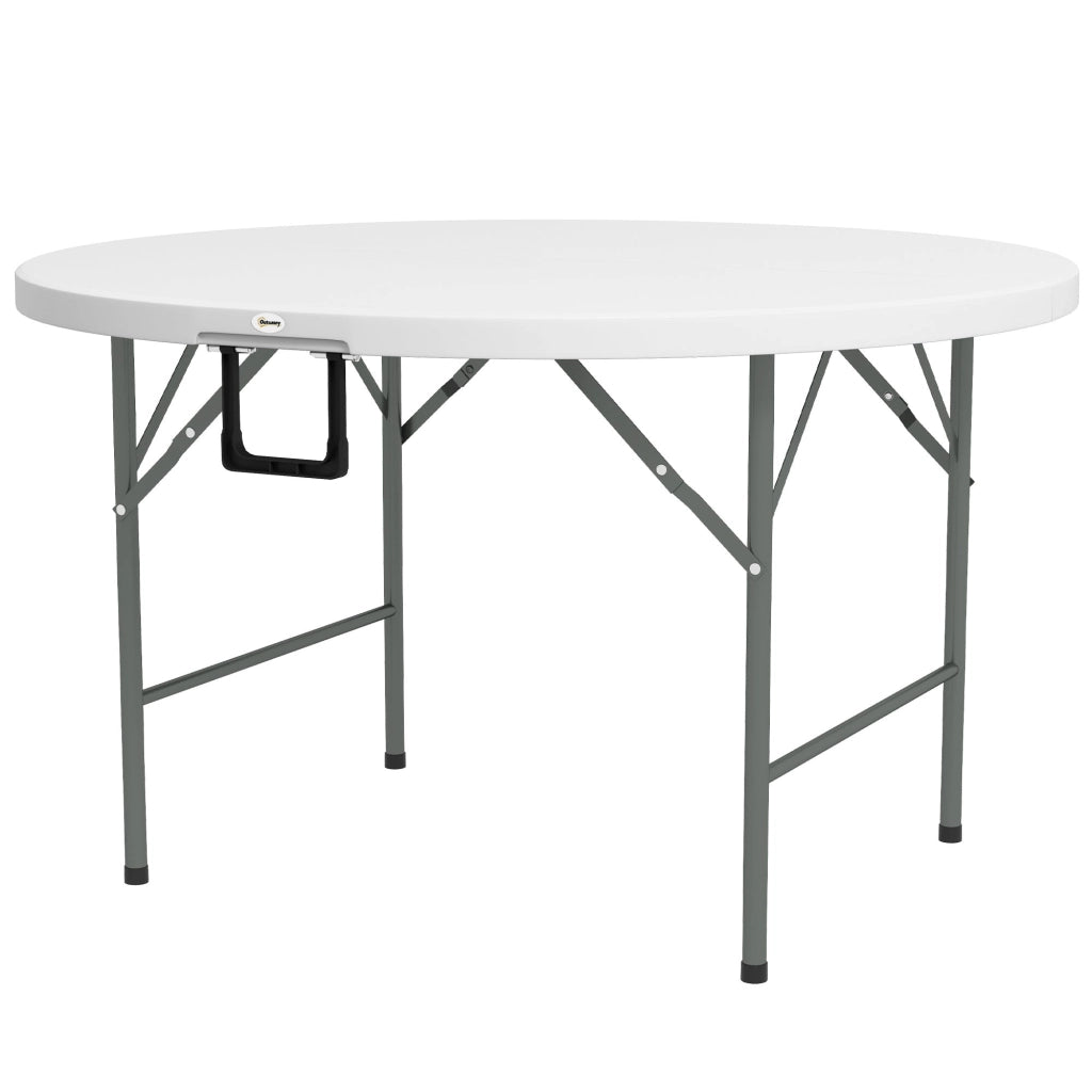 Tavolo Pieghevole per Giardino e Campeggio Ø122x73 cm in Acciaio e HDPE Grigio e Bianco
