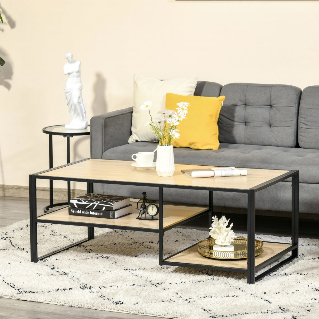 Easycomfort Tavolino da Caffè in Stile Industriale a 3 Ripiani, in MDF e Acciaio, 120x60x46cm