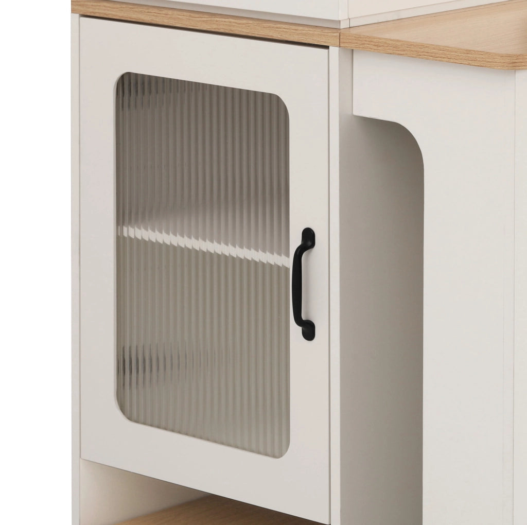 Tavolo allungabile 80x71~111~151x92 cm con prese integrate; MDF e vetro; bianco e naturale
