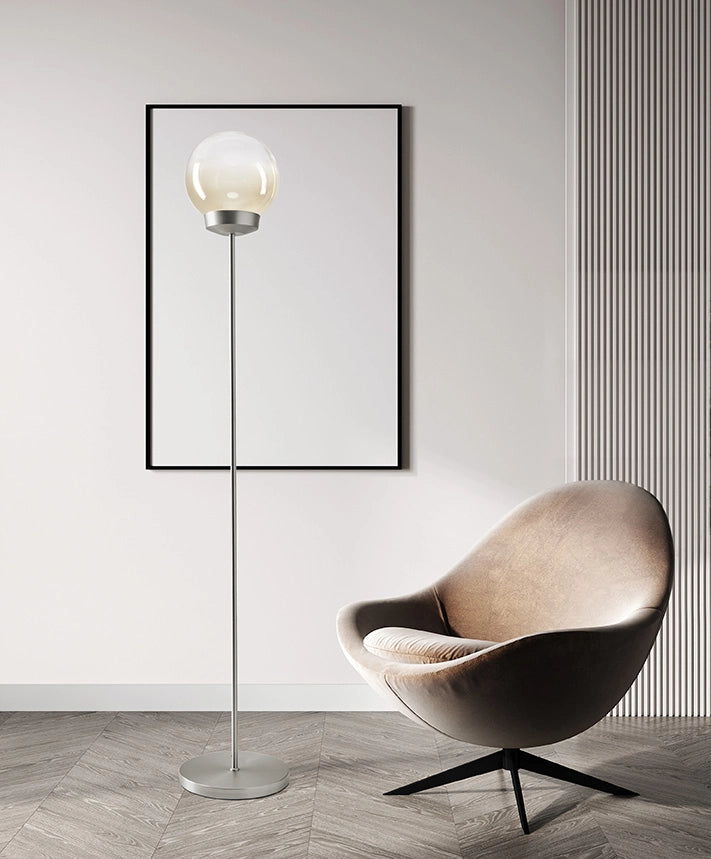 JOTTO LAMPADA DA TERRA  IN METALLO COLORE ALLUMINIO VETRO SFUMATO AMBRA  DA 25CM 1 LUCE ATTACCO GX53 DIMMERABILE
