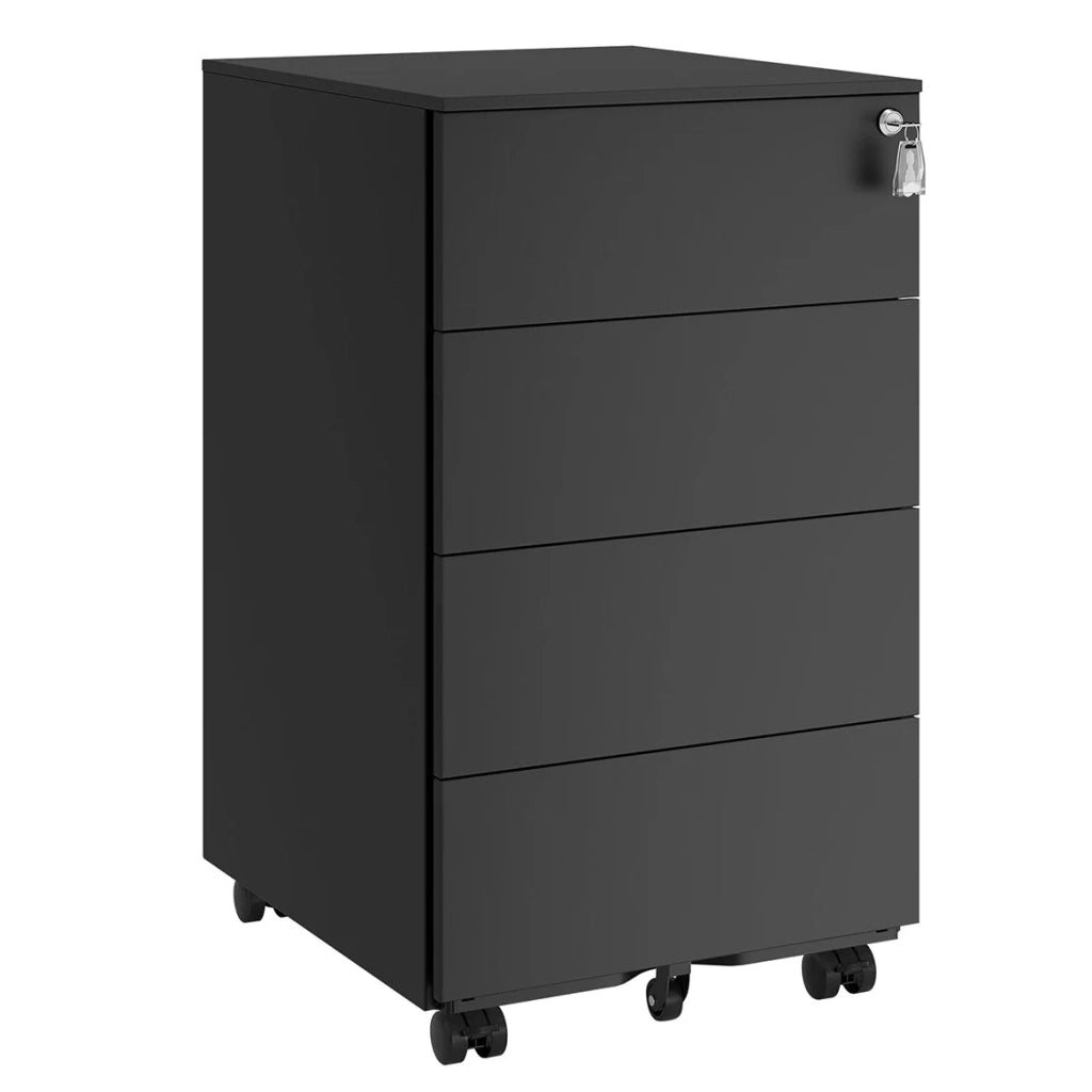 Mobiletto portaoggetti con serratura 3 cassetti per documenti e cancelleria preassemblato per l'ufficio domestico 39 x 45 x 55 cm nero opaco 12_0004821