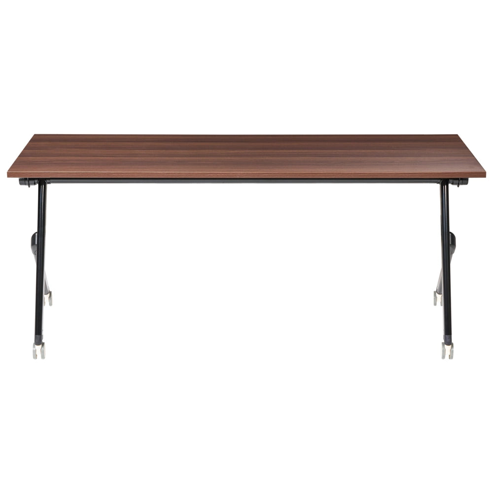 Scrivania rettangolare pieghevole con rotelle portatile con struttura in metallo marrone scuro e nero 180 x 60 stile moderno