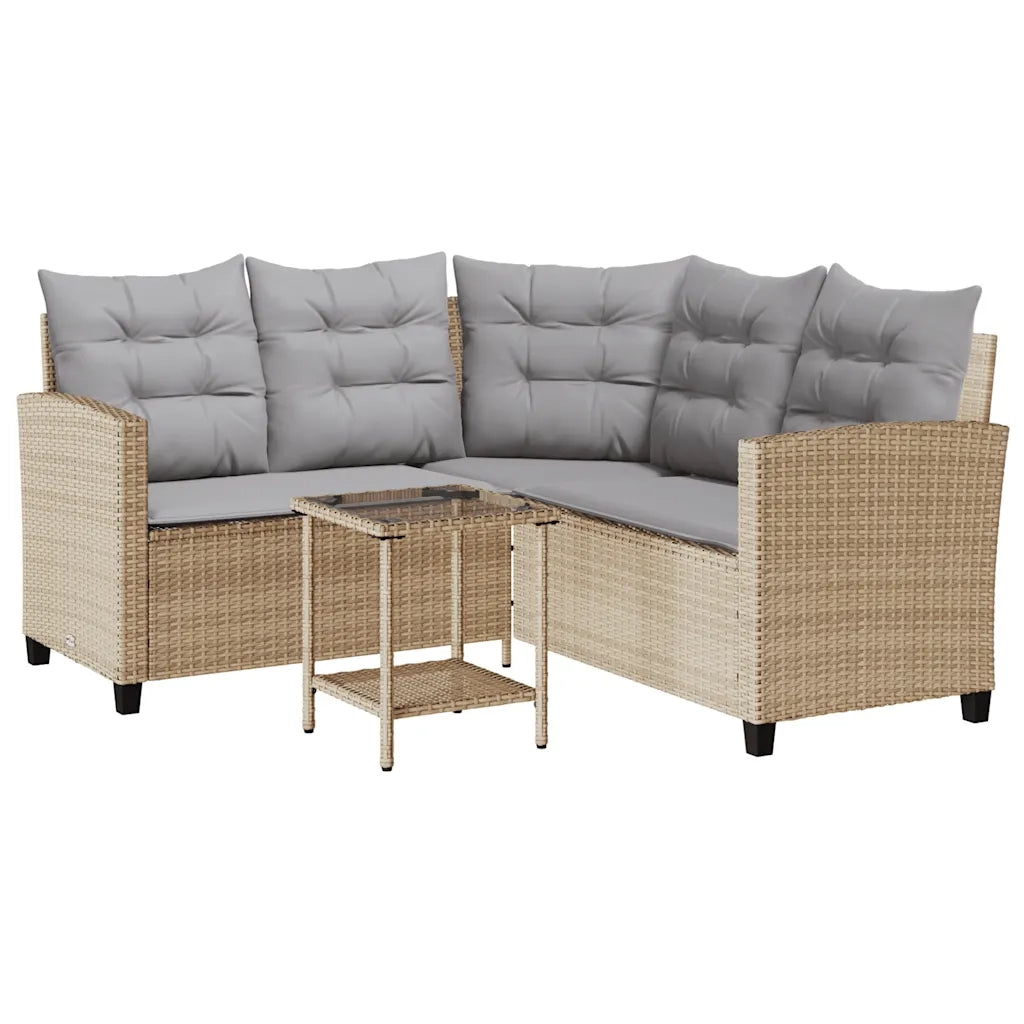 Divano da Giardino con Tavolo e Cuscini a L Beige in Polyrattan 4103875
