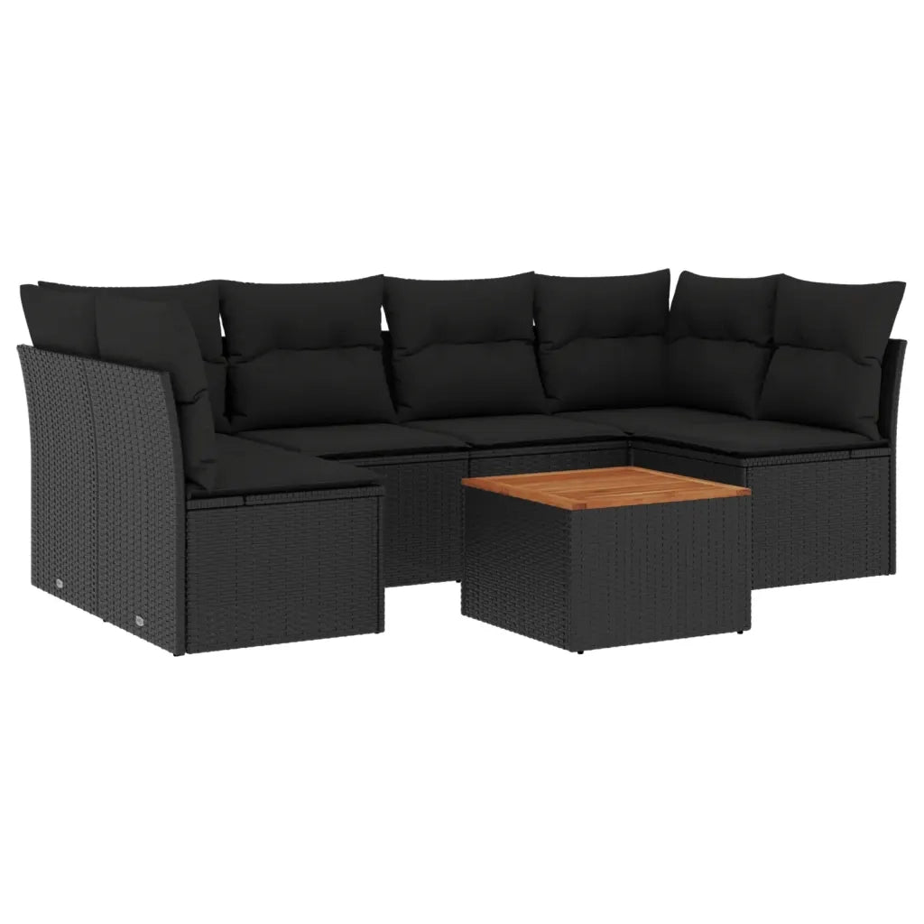 Set Divani da Giardino con Cuscini 7pz Nero Polyrattancod mxl 111943