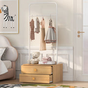 Scaffale con asta appendiabiti e 2 cassetti con maniglie a forma di stella in mdf colore legno naturale 70 × 55 × 168 cm