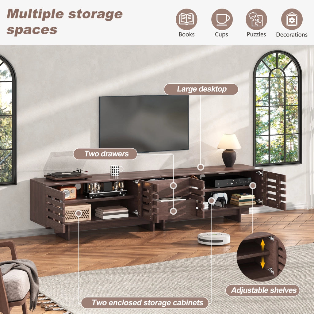 Mobile porta TV con 4 ante 2 cassetti 6 vani e passacavi per soggiorno e camera da letto in color noce 200 × 39,5 × 55 cm