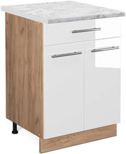 Mobiletto base per cucina Fame-Line, Bianco lucido, 60 cm con cassetto, PL Marmo, per la combinazione con altri moduli della serie Fame-Line