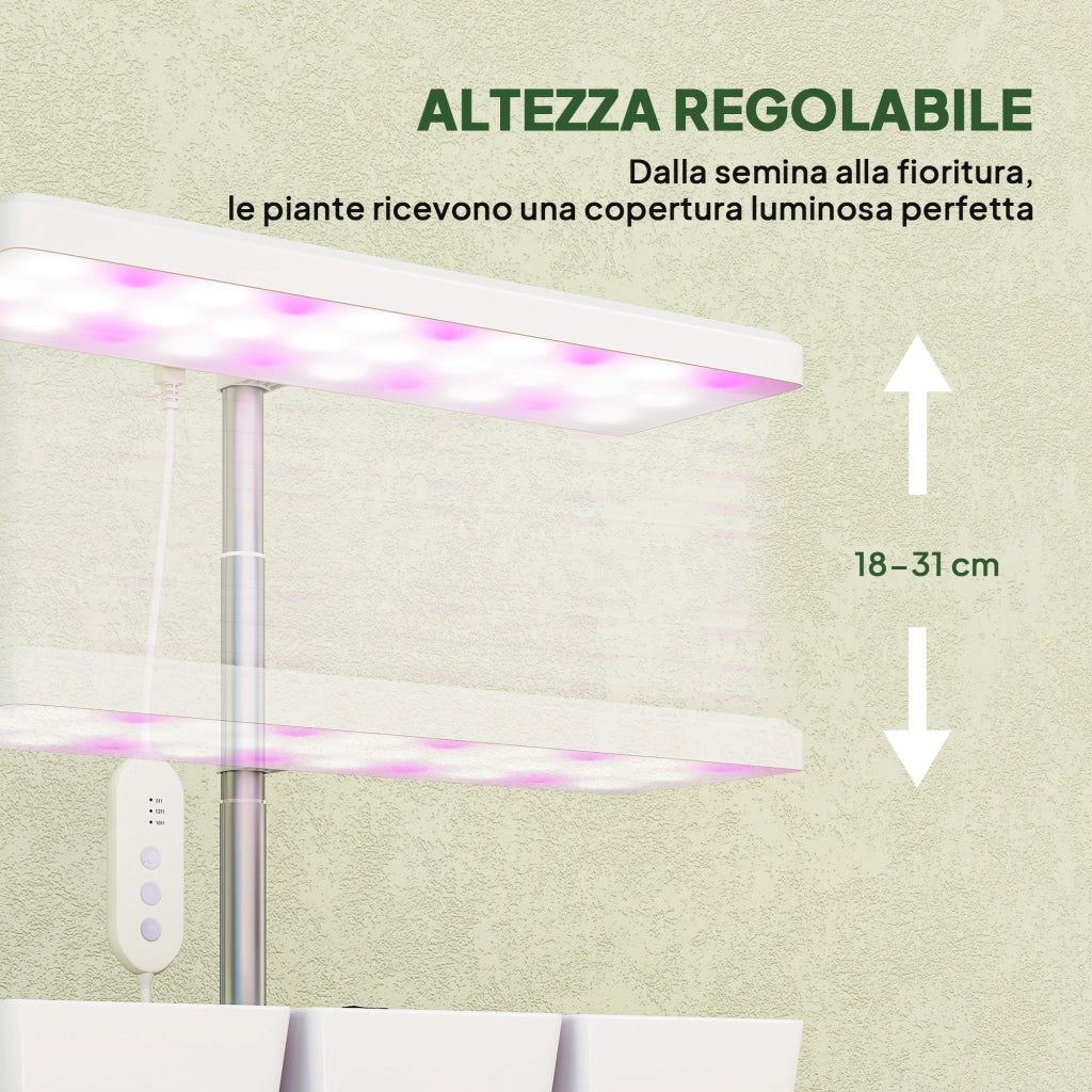 Lampade per Piante 30 LED con 3 Vasi e Timer Regolabile ¨C Zephmum ¨C Bianco 31.8x13.4x18.6-35.6 cm