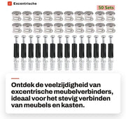 Connettori per mobili eccentrici - 50 pezzi - verniciati in zinco - Ø15 mm - viti M6 x 45 mm - materiale resistente - connettori per cassetti