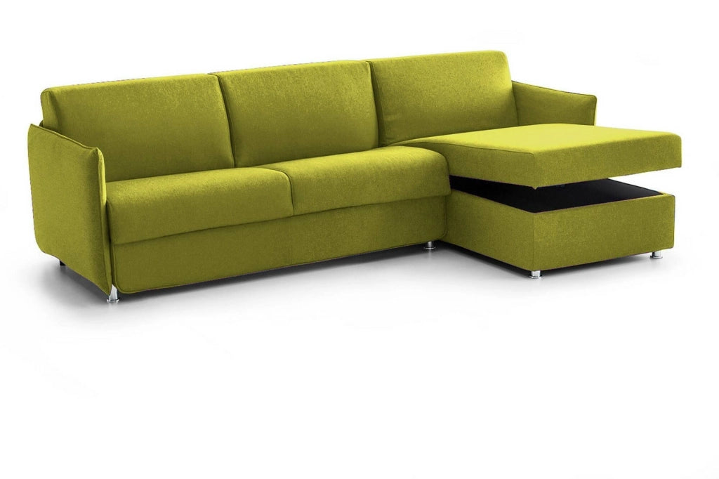 Scordia, Divano Letto con Penisola Sfoderabile Made in Italy, 260x160 cm Verde