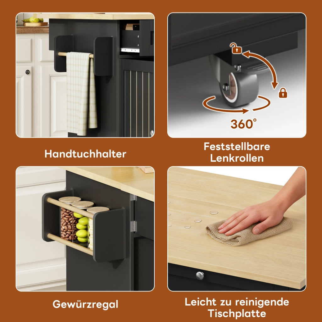 ISOLA CUCINA Pieghevole 120x45(70)x92 cm MDF Nero con ruote