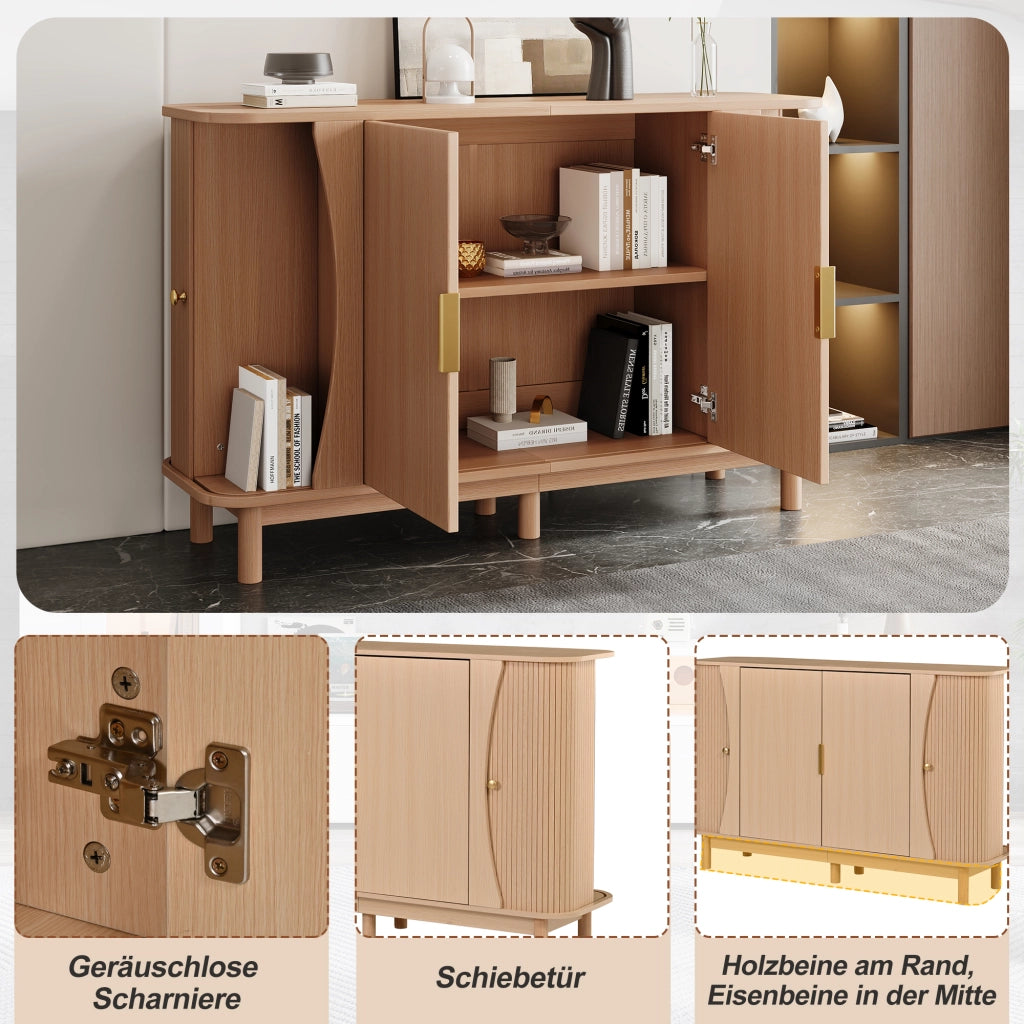 Credenza e madia con 2 ante scorrevoli e ripiano regolabile, per soggiorno, in MDF naturale, 140 × 40 × 88 cm