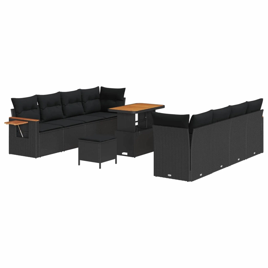 Set Divano da Giardino con cuscino 11 pcs Nero