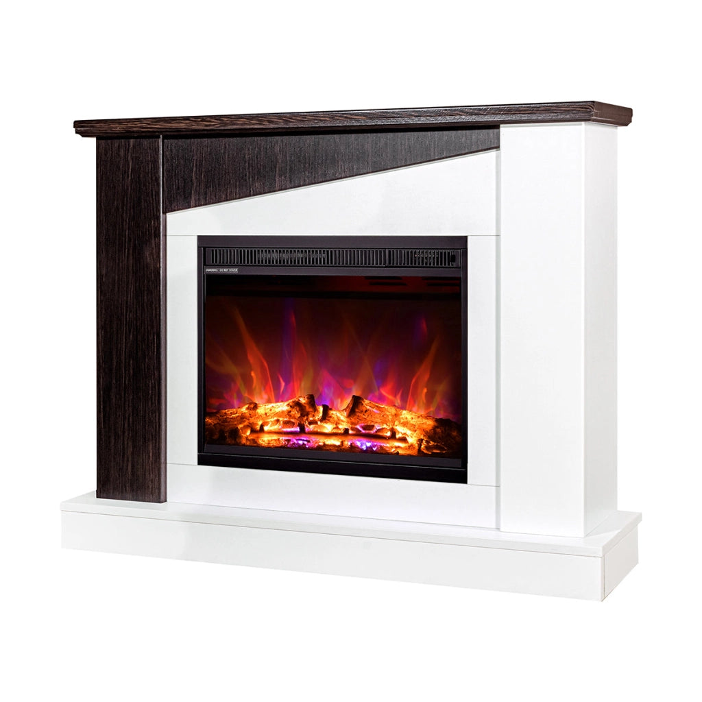 Camino Elettrico da Pavimento 90x115x27 cm Effetto Fiamma 1500W Gaspar & Lorance Bianco/wenge