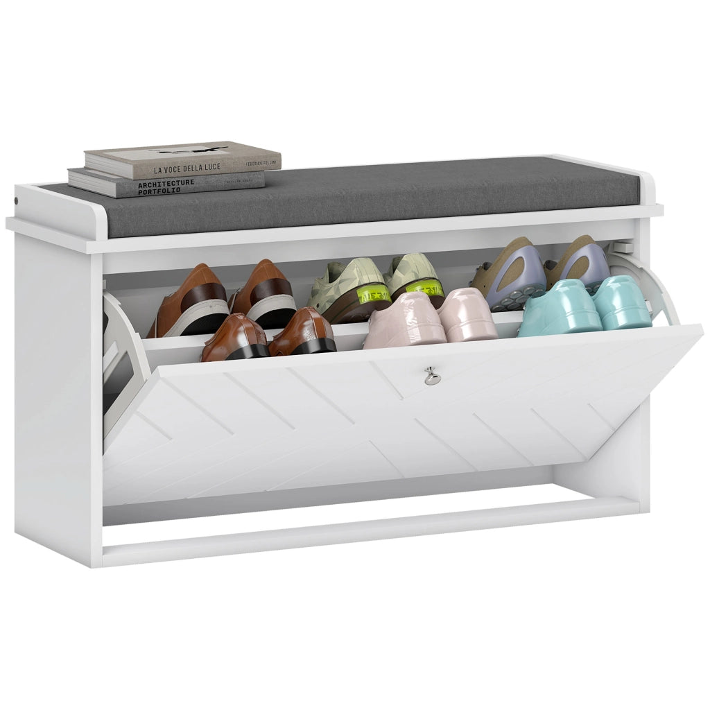 Cassettiera Scarpiera con Panca e Cuscino ¨C zephmum ¨C Bianco 80x26x48 cm