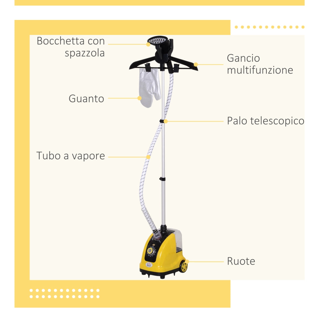 Stiratore Verticale a Vapore ¨C zephmum ¨C Giallo, ABS e PP, 26x21.5x29 cm