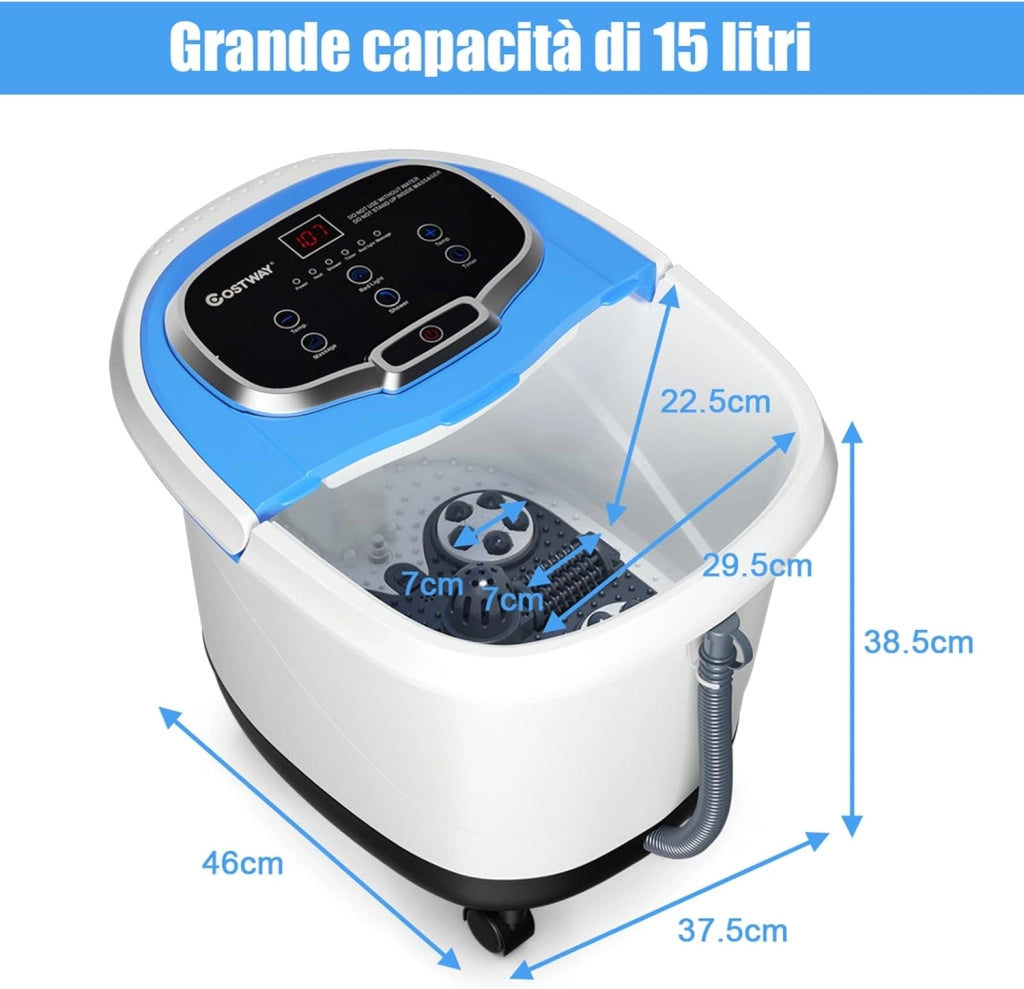 Idromassaggio per Piedi, Pediluvio Massaggiatore Plantare Massaggio Shiatsu, con Funzione Calore Timer e Rulli Luce a Infrarossi, Idromassaggiatore 15L (Blu)