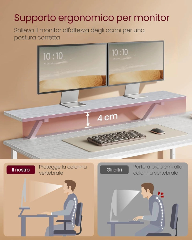 VASAGLE Scrivania per Computer a L, Scrivania ad Angolo con 2 Cassetti Spaziosi e Supporto per Monitor, Ripiano Regolabile, per Ufficio Studio, Bianco Acero LWD097W01