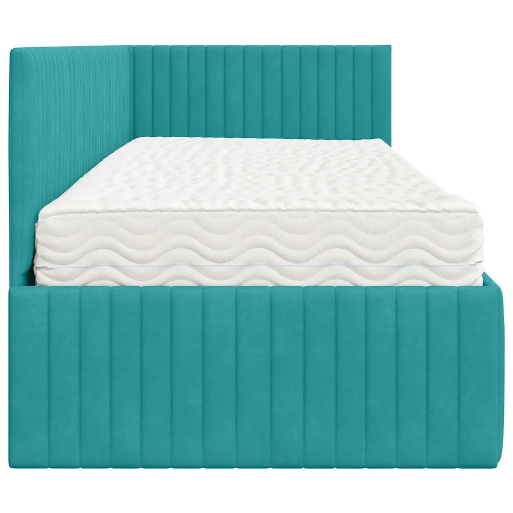 Struttura Letto Angolare con Materasso 2 pz-Giroletto con materasso Turchese Velluto 768770