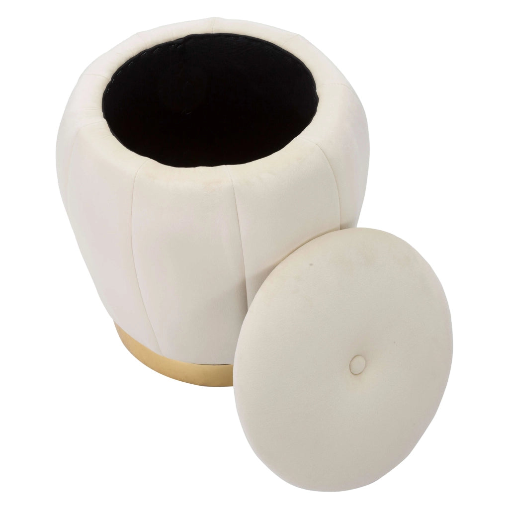 Trevel, Pouf Contenitore Forma Rotondo, 43x43x43h cm Bianco Crema