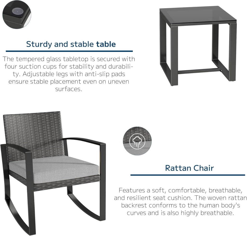 Set di Mobili da Balcone,Set Tavolino e Sedie da Giardino,Set di Mobili da Giardino in Rattan,2 Sedie da Esterno e 1 Tavolino,per Giardino Cortile Piscina (Grigio)