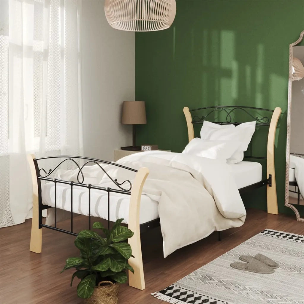 Letto singolo | Letto per adulti | Giroletto Nero in Metallo 90x200 cm