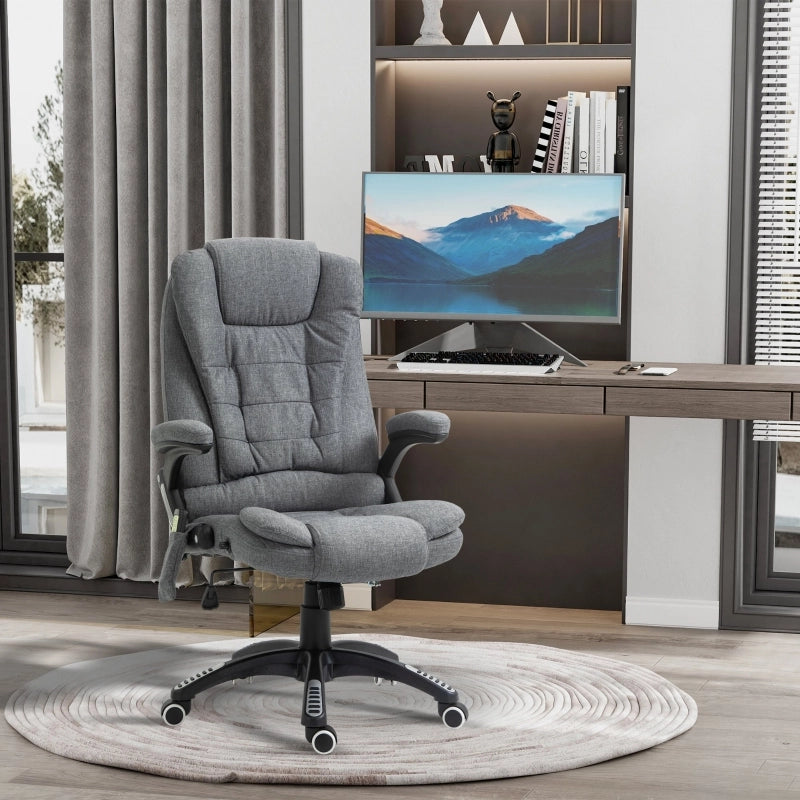 Sedia da ufficio massaggiante ergonomica con 6 punti di massaggio, funzione riscaldante in poliestere grigio scuro
