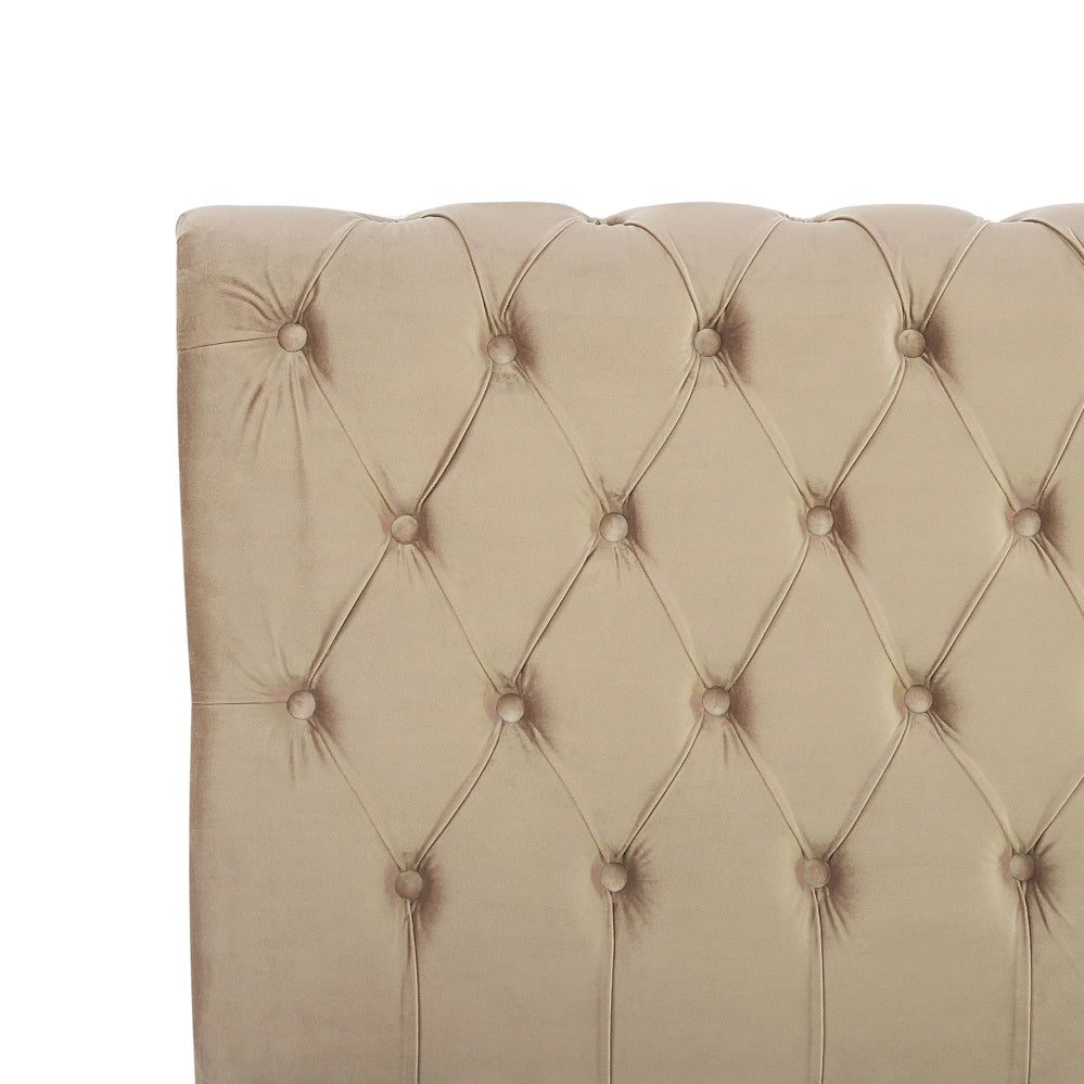 Letto Rivestimento in velluto beige Gambe in legno Nero 160 x 200 cm capitonnè Glam