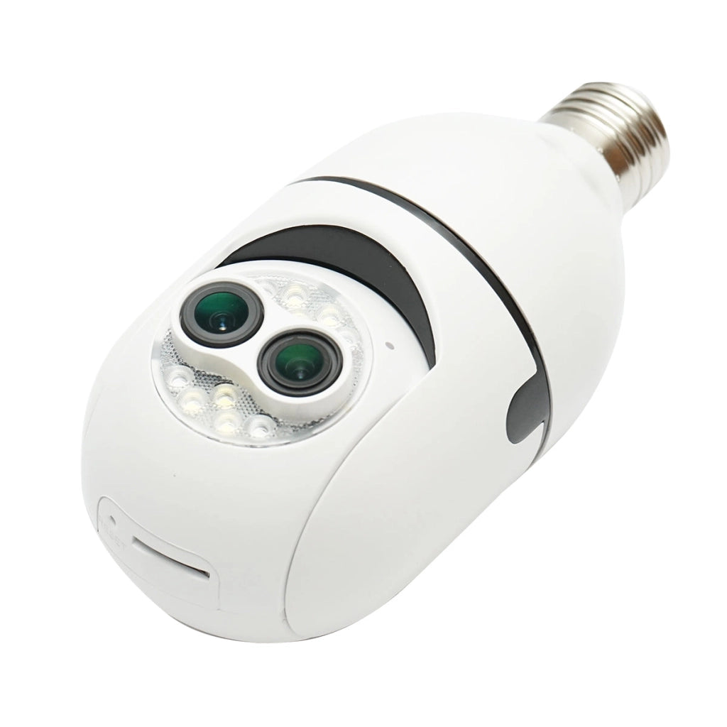 Telecamera di videosorveglianza PTZ a doppia lente con lampadina intelligente, WIFI 2.4G 1080P, tipo lampadina E27 con sensore di movimento, rilevamento presenza umana e applicazione iCSee